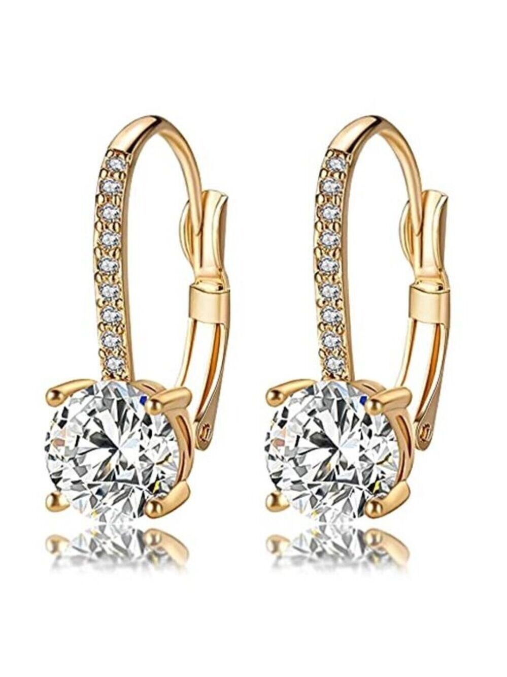 1 Carat CZ Diamond Drop Earrings 18K Gold Plated: